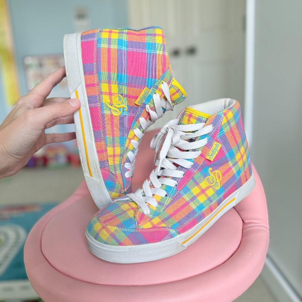 Southpole Pink Yellow Blue Colorful Plaid Sneakers